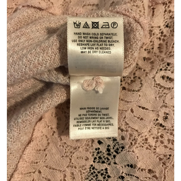 Anthropologie Knitted & Knotted Bloom Blush Pink Lace Pullover Sweater - Large - Picture 9 of 10
